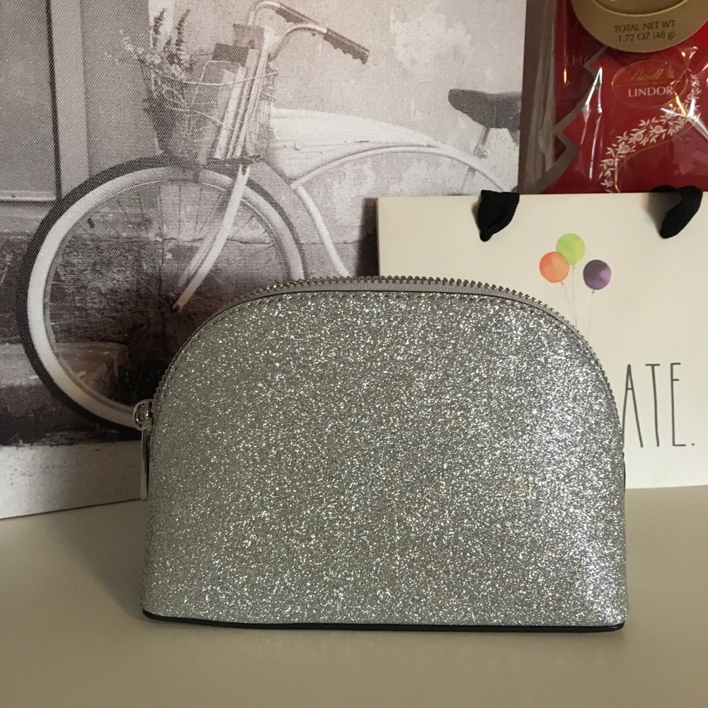 Michael Kors Travel Bag Silver Sparkle Leather New - Picture 2 of 8